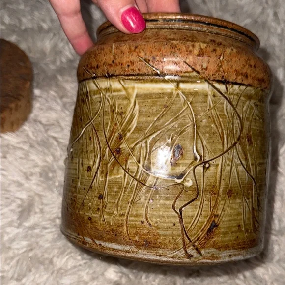Rustic Signed Artisan Pottery Jar with Cork Lid - Picture 10 of 14
